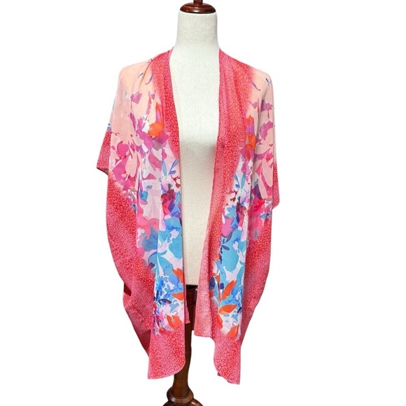 Soft Surroundings Chiffon Kimono Pink Floral Leopard Sz Small Medium Multicolor - Picture 1 of 12